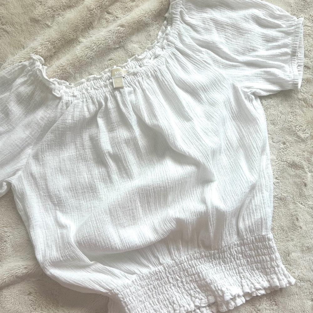 NWOT MICHAEL KORS  White Cotton Short Sleeve Peasant Top Size Medium